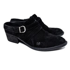 BORN Black Suede Western Heeled Mules 9